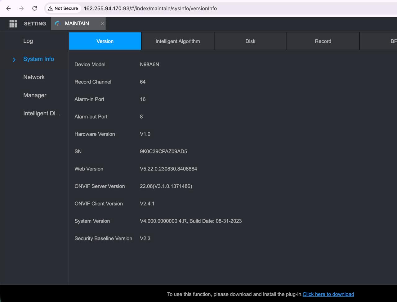 E14 - NVR port93 system info